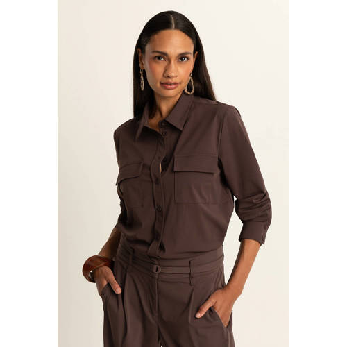 Expresso travelstof blouse donkerbruin afbeelding