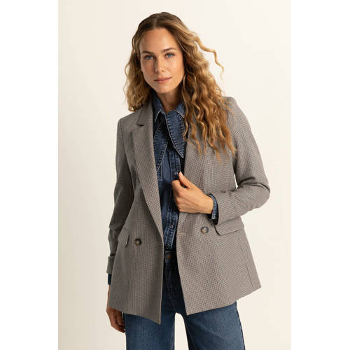 Expresso geruite getailleerde blazer beige met lurex afbeelding