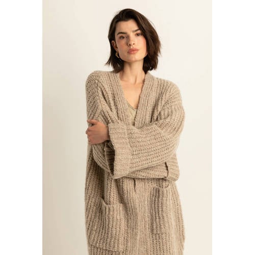 Expresso lang vest met wol beige grof gebreid afbeelding