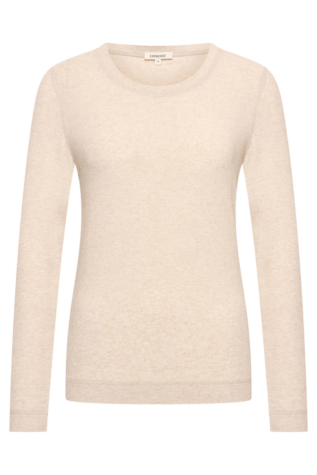 Beige dames Expresso longsleeve van linnen met melée print, lange mouwen en ronde hals