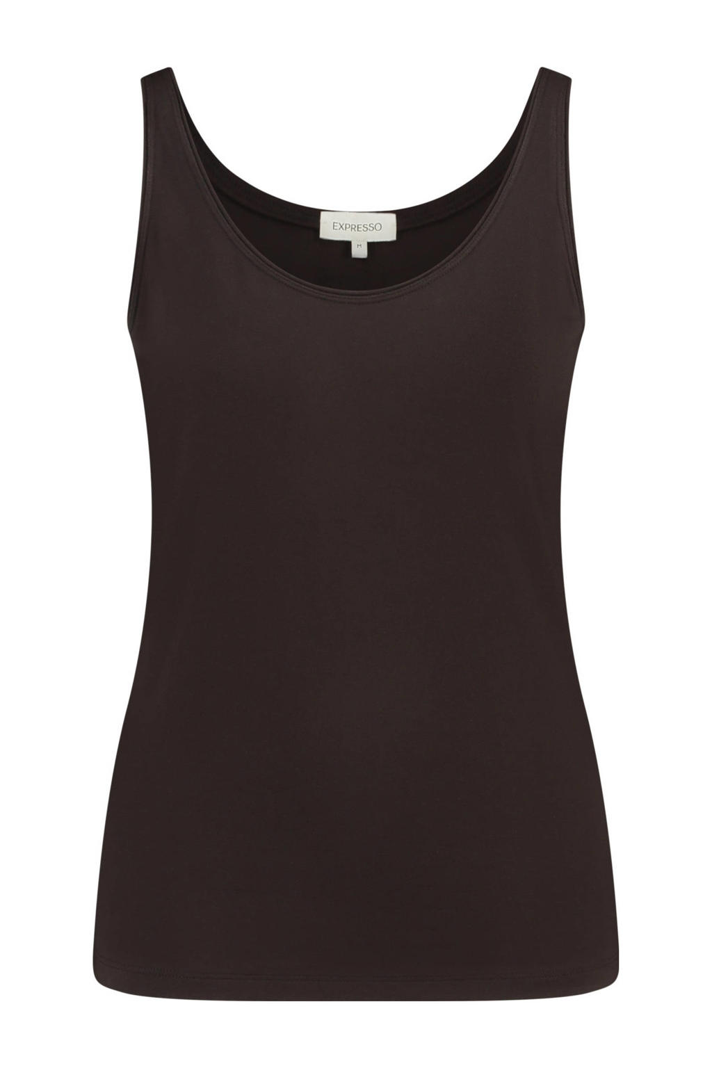 Zwarte dames Expresso mouwloze top van viscose met effen en ronde hals