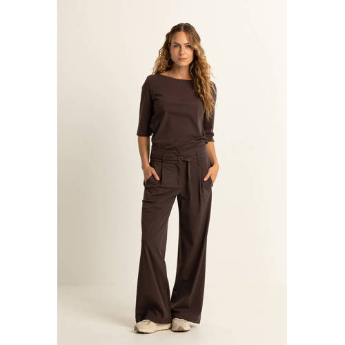 Expresso travelstof travelstof straight high waist broek donkerbruin afbeelding
