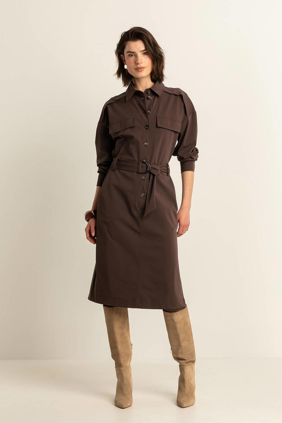 Expresso travelstof blousejurk donkerbruin wehkamp