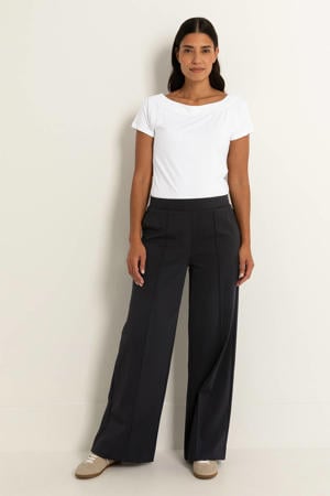 travelstof flared high waist flared broek zwart