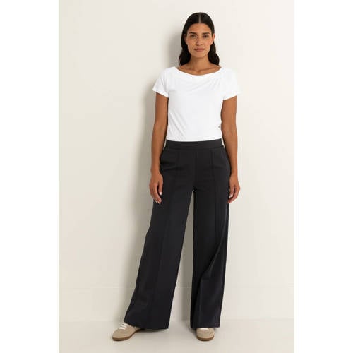 Claudia Sträter travelstof flared high waist flared broek zwart afbeelding