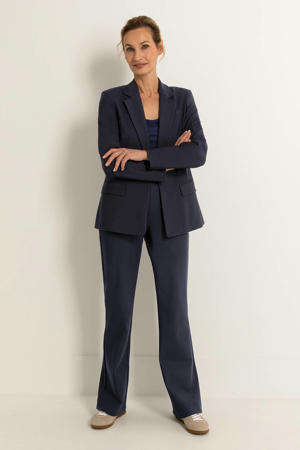 travelstof flared high waist flared broek donkerblauw