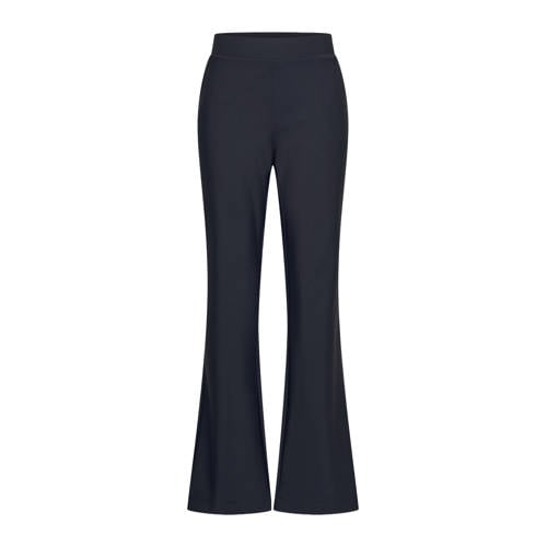 Claudia Sträter travelstof flared high waist flared broek donkerblauw afbeelding
