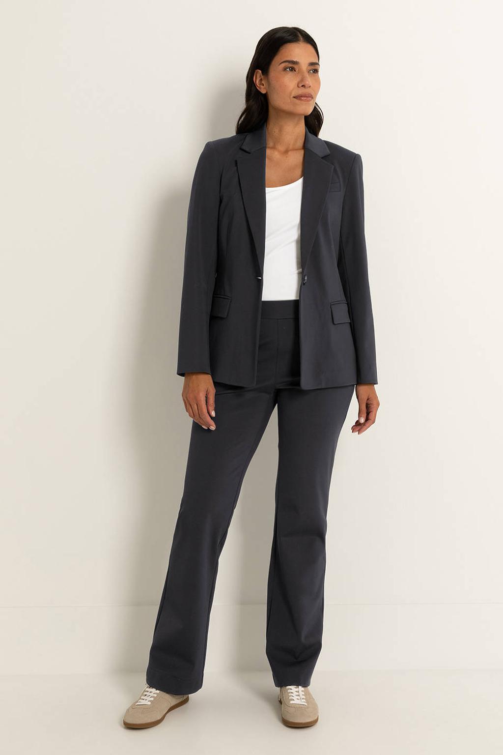 Zwarte dames Claudia Sträter travelstof flared high waist flared broek met elastische tailleband en effen