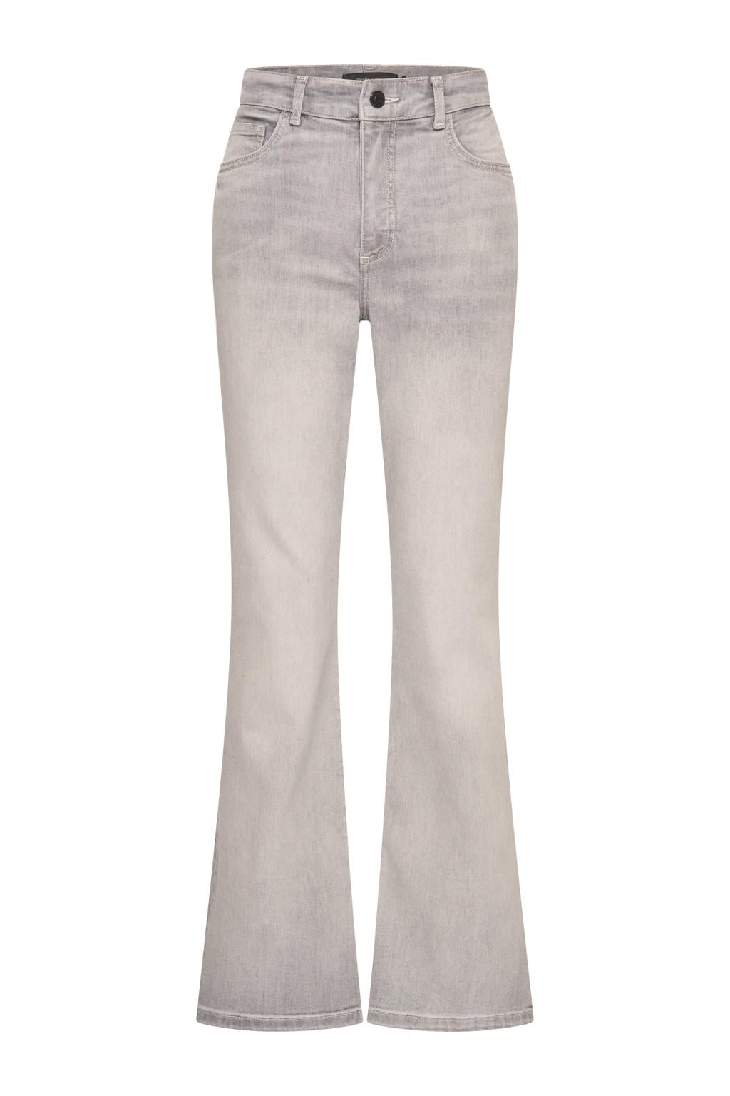 Grey denim dames Claudia Sträter high waist flared jeans van denim met rits- en knoopsluiting en effen