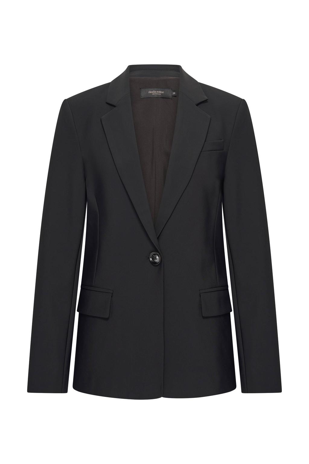 Zwarte dames Claudia Sträter travelstof regular blazer met effen, lange mouwen, reverskraag en knoopsluiting