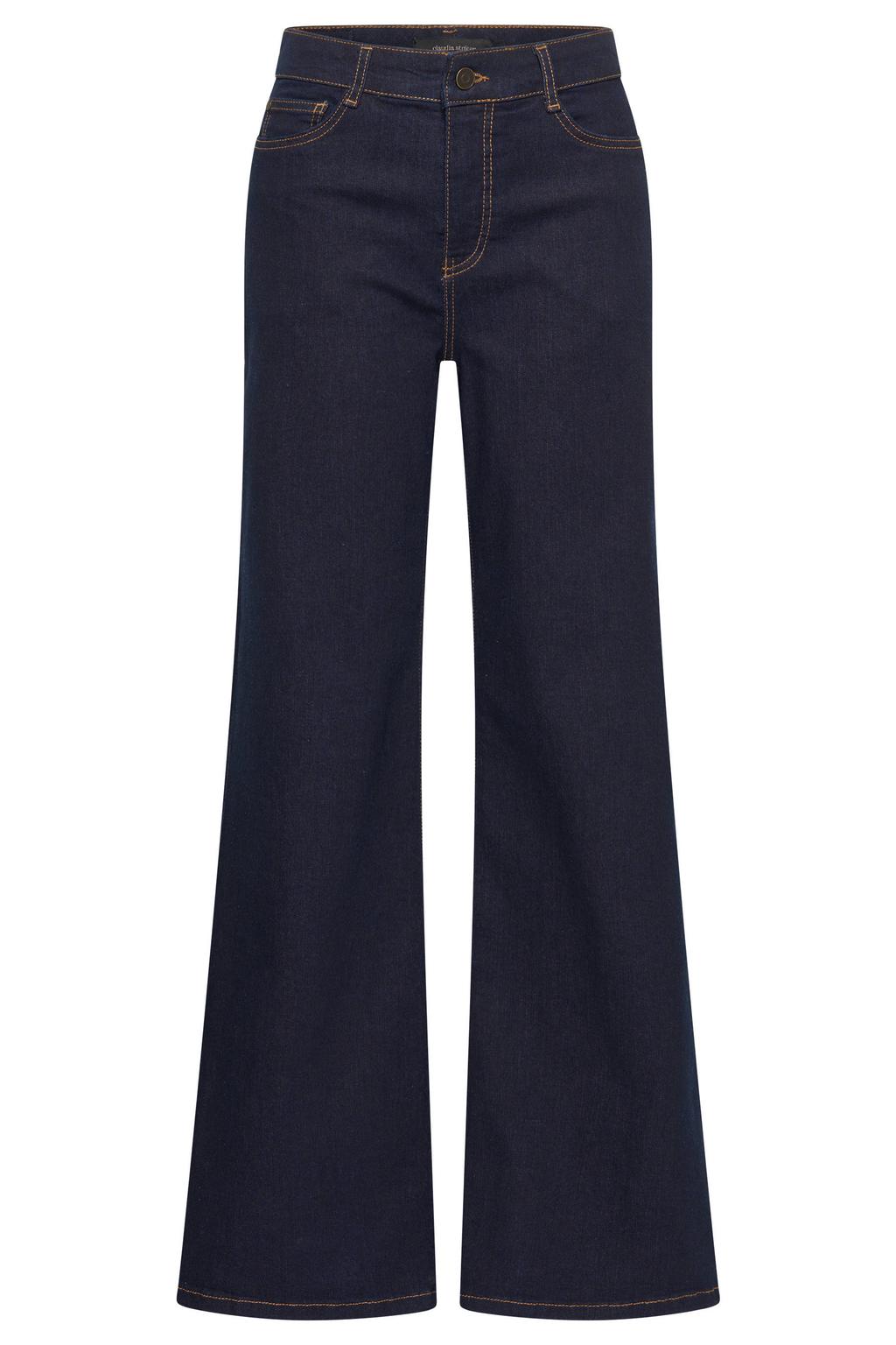 Dark blue denim dames Claudia Sträter high waist wide leg jeans dark blue van denim met rits- en knoopsluiting en effen