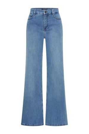 high waist wide leg jeans medium blue denim