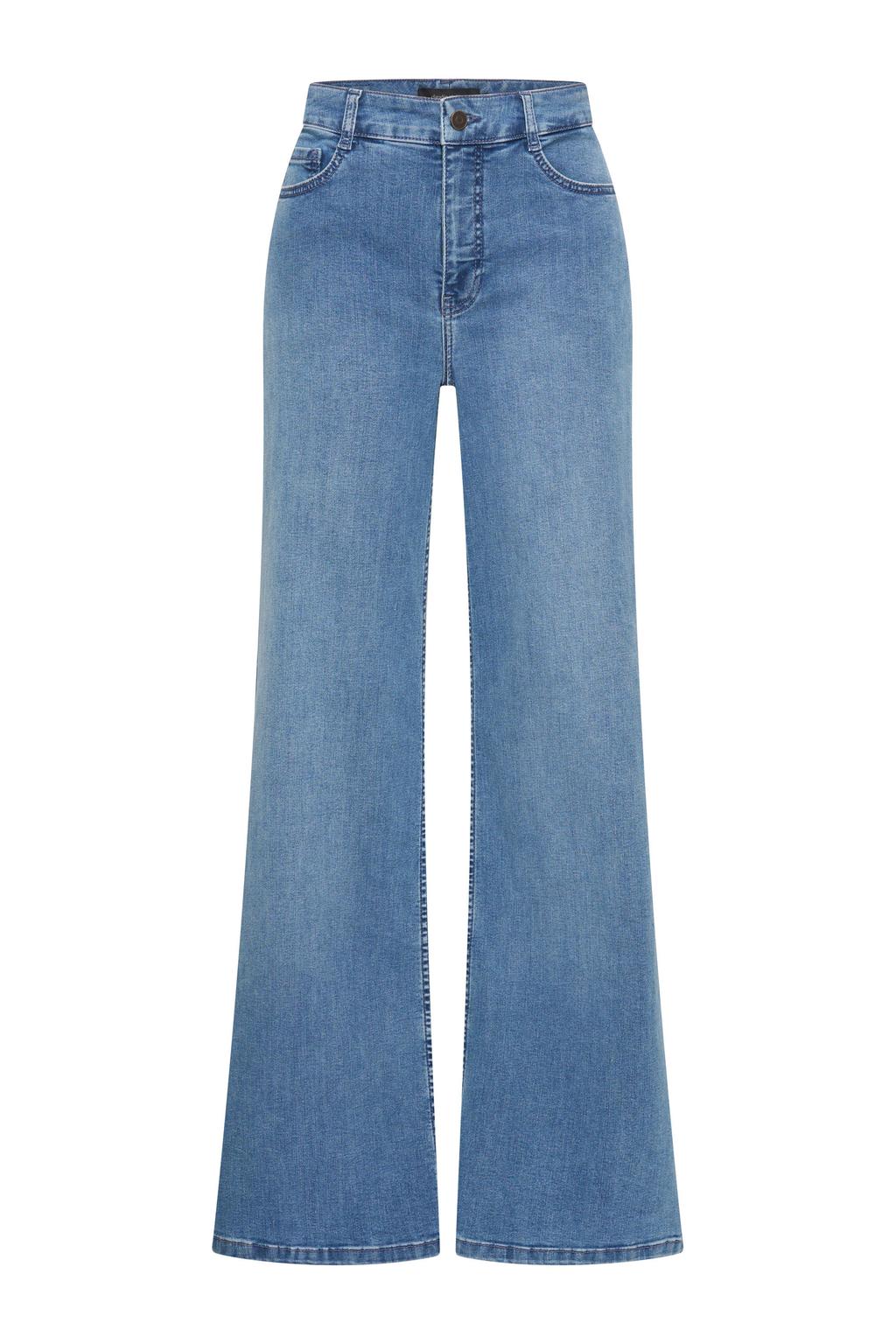 Medium blue denim dames Claudia Sträter high waist wide leg jeans van denim met rits- en knoopsluiting en effen