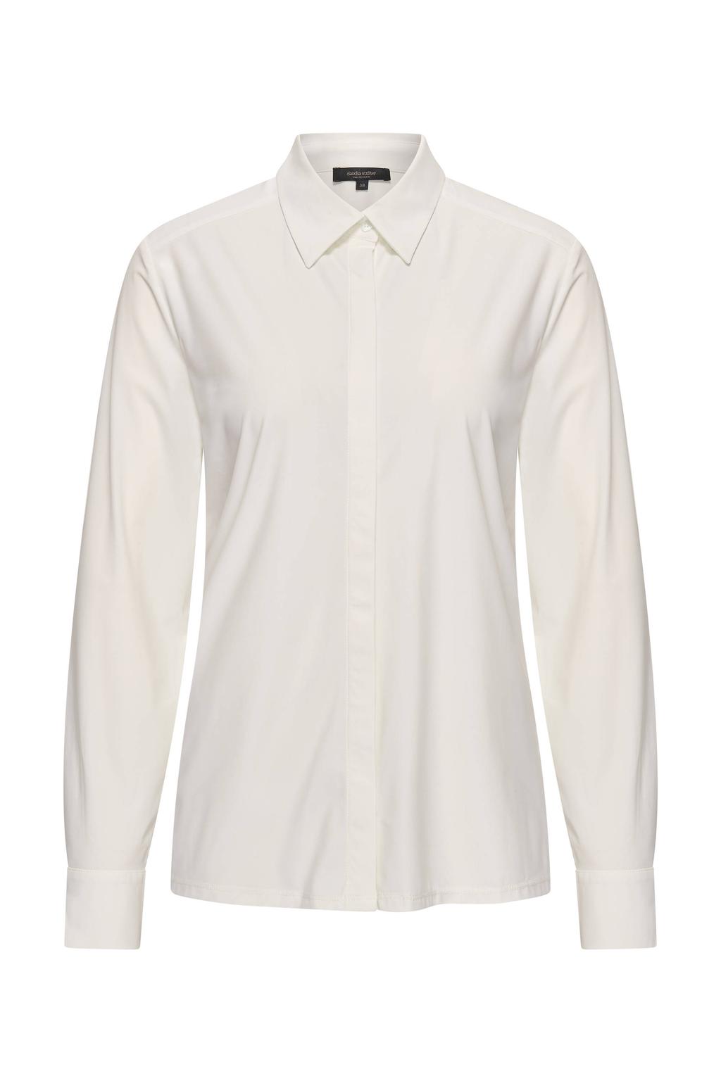 Witte dames Claudia Sträter travelstof blouse met effen, lange mouwen, klassieke kraag en knoopsluiting