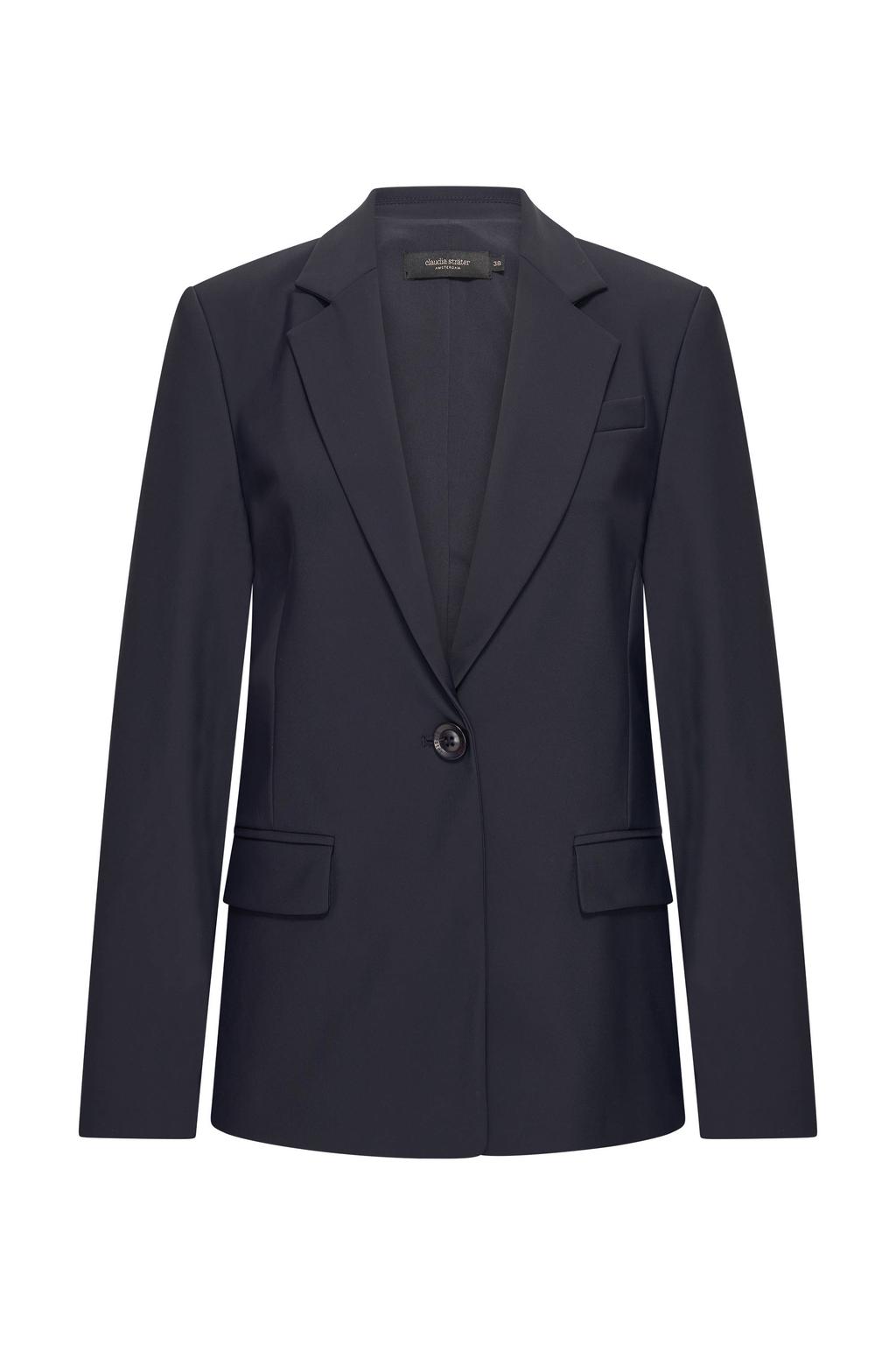 Donkerblauwe dames Claudia Sträter travelstof regular blazer met effen, lange mouwen, reverskraag en knoopsluiting
