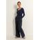 Claudia Sträter travelstof flared high waist flared broek donkerblauw