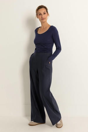 travelstof flared high waist flared broek donkerblauw