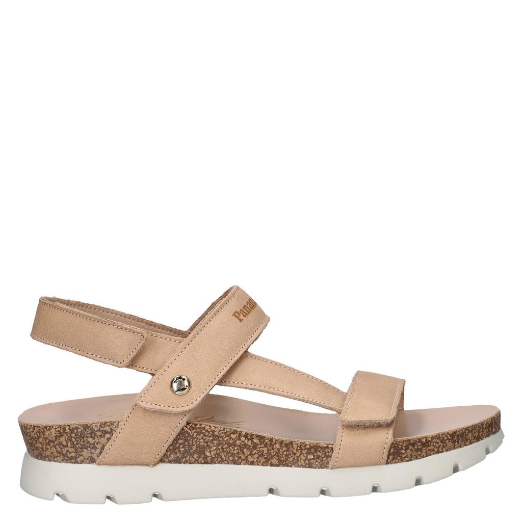 Ecru dames Panama Jack Sally Basic leren sandalen met klittenband