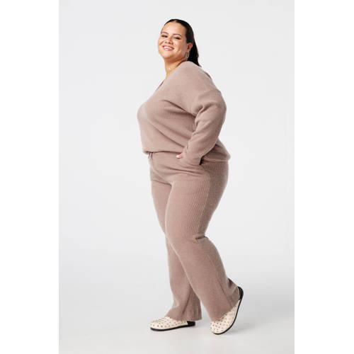 MS Mode trui beige rib gebreid afbeelding