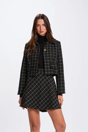 geruite mini rok met glitter zwart