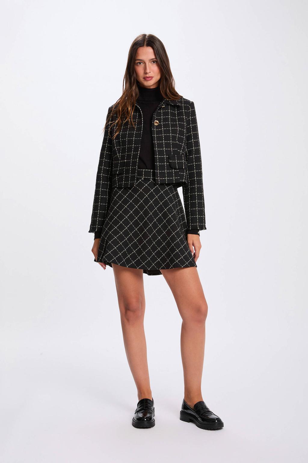 Zwarte dames Morgan geruite mini rok met glitter voorzien van
