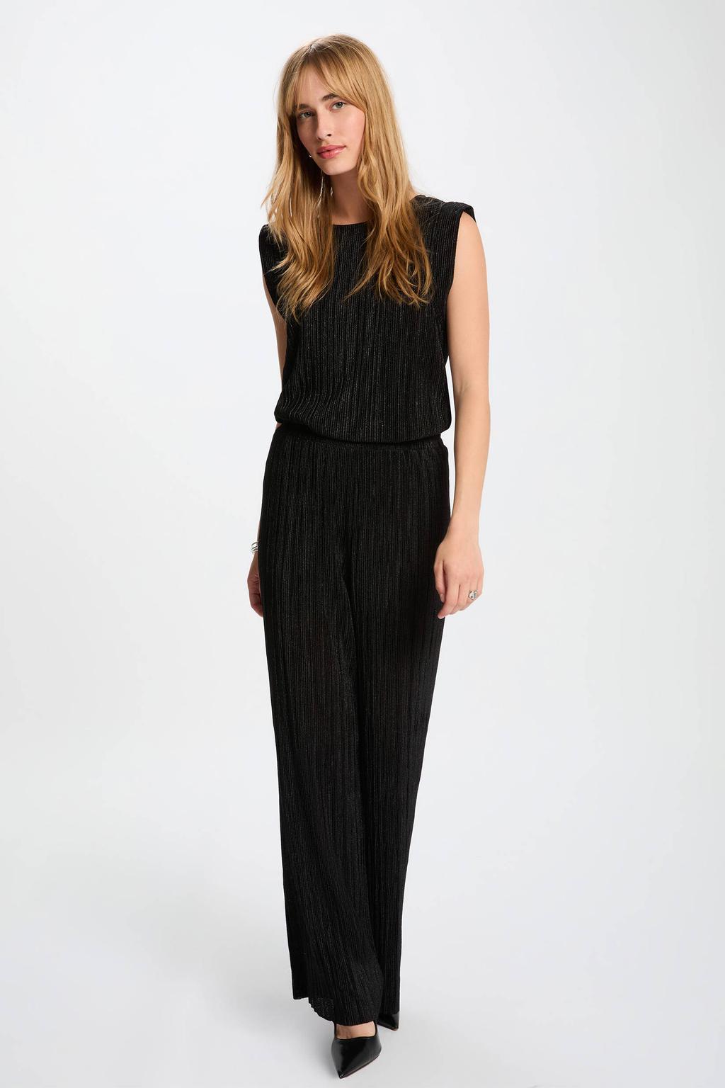 Zwarte dames Morgan high waist broek van polyamide met loose fit en effen