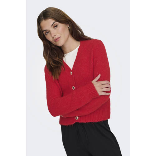 ONLY vest met wol rood gebreid afbeelding