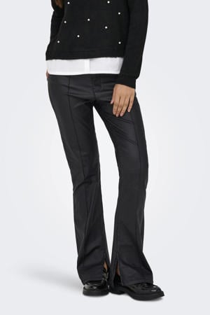 imitatieleren flared high waist casual broek zwart