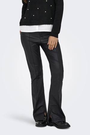 imitatieleren flared high waist casual broek zwart