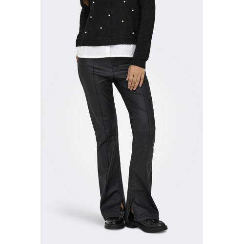ONLY imitatieleren flared high waist casual broek zwart afbeelding