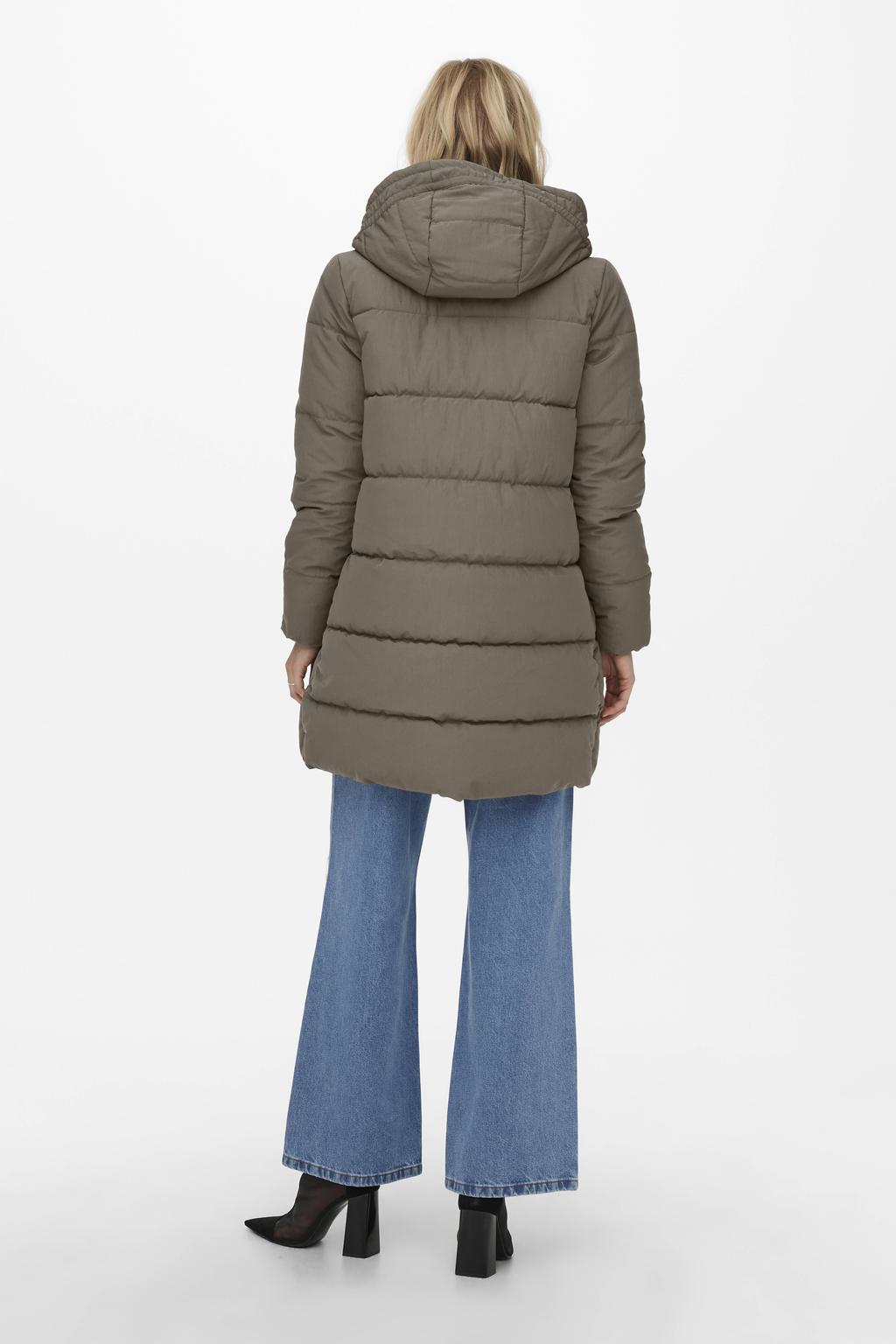 Groene dames ONLY gewatteerde jas van polyester met effen, lange mouwen, capuchon, ritssluiting en doorgestikte details
