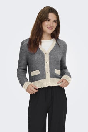 vest met wol grijs melange gebreid