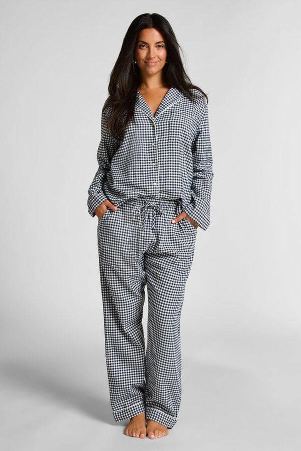 Hunkemöller flanellen pyjamabroek donkerblauw/wit