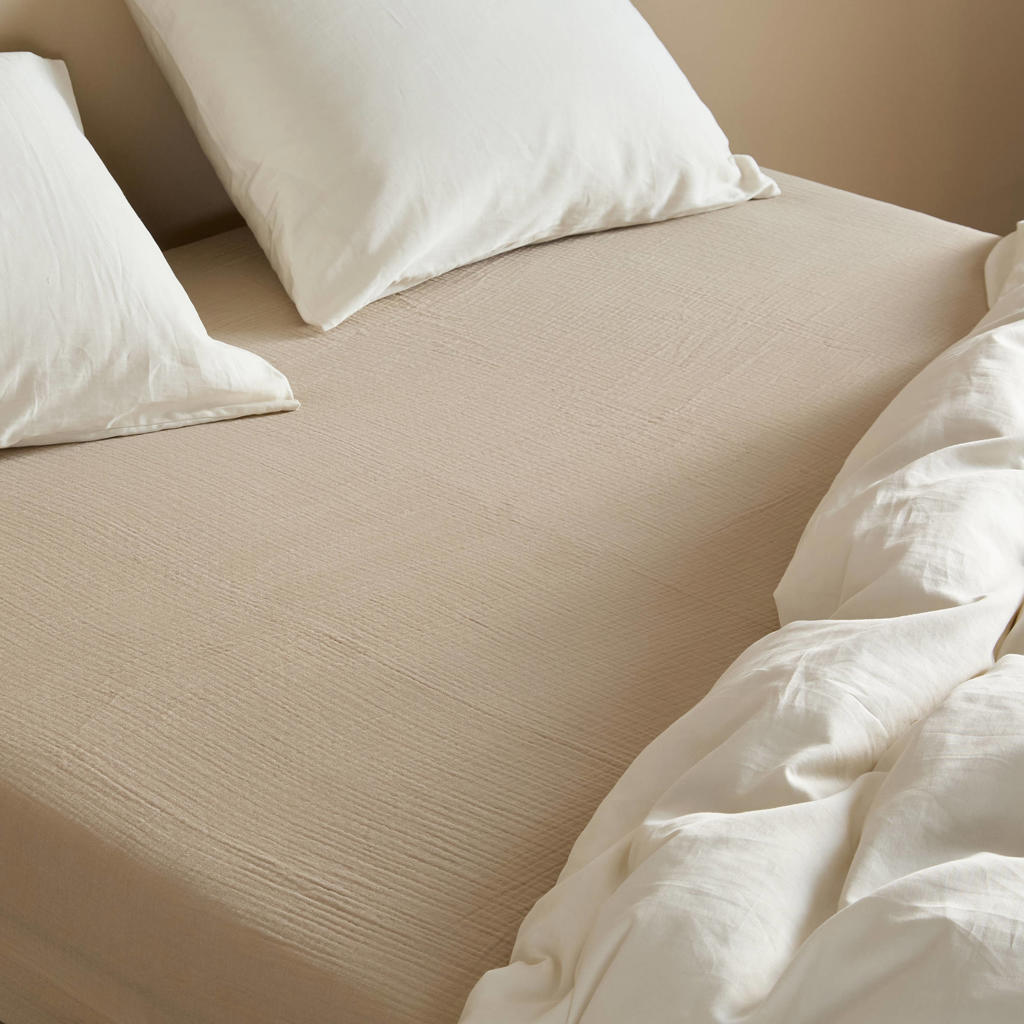 NOUS Living mousseline hoeslaken - zand