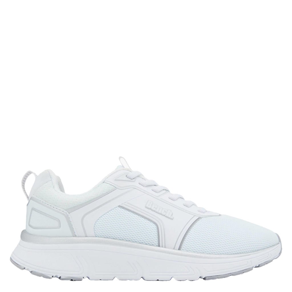 Witte dames Bench sneakers van textiel en imitatieleer met veters
