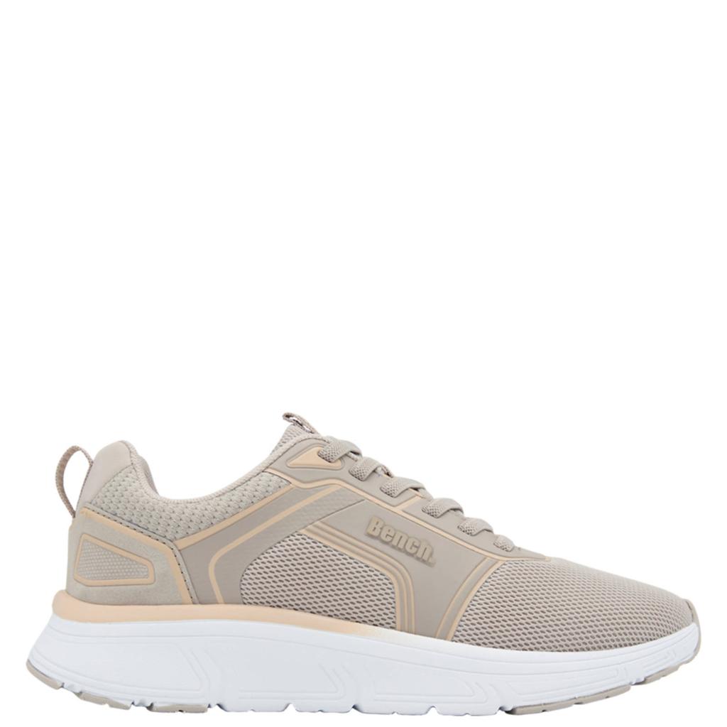 Taupe dames Bench sneakers van textiel en imitatieleer met veters