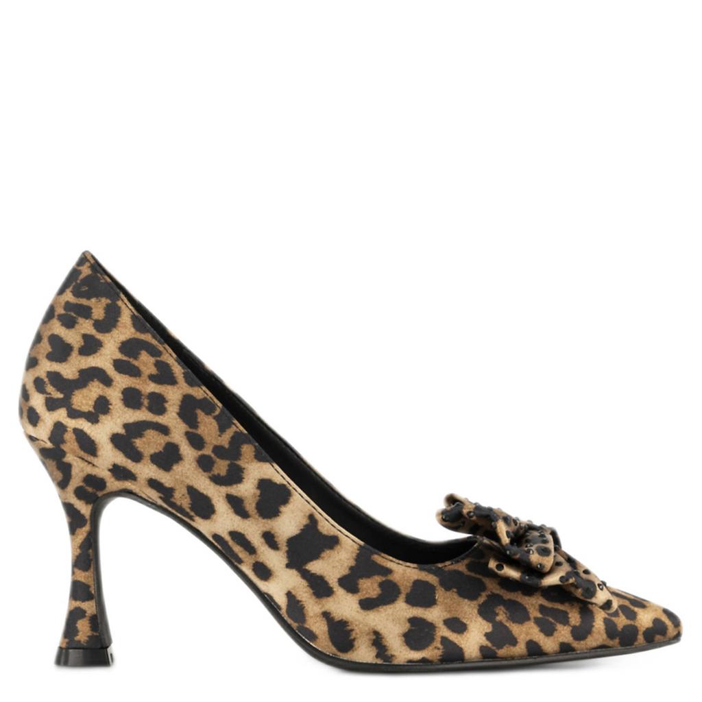 Beige en zwarte dames Graceland satijnen pumps en strikje van textiel/imitatie leer/synthetisch met panterprint