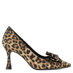 satijnen pumps met panterprint en strikje beige/zwart
