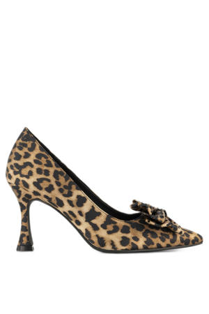 satijnen pumps met panterprint en strikje beige/zwart
