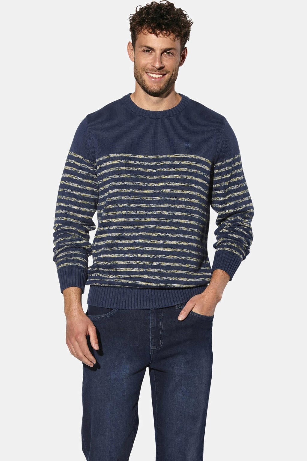 Babista katoenen regular fit gestreepte trui Plus Size - donkerblauw