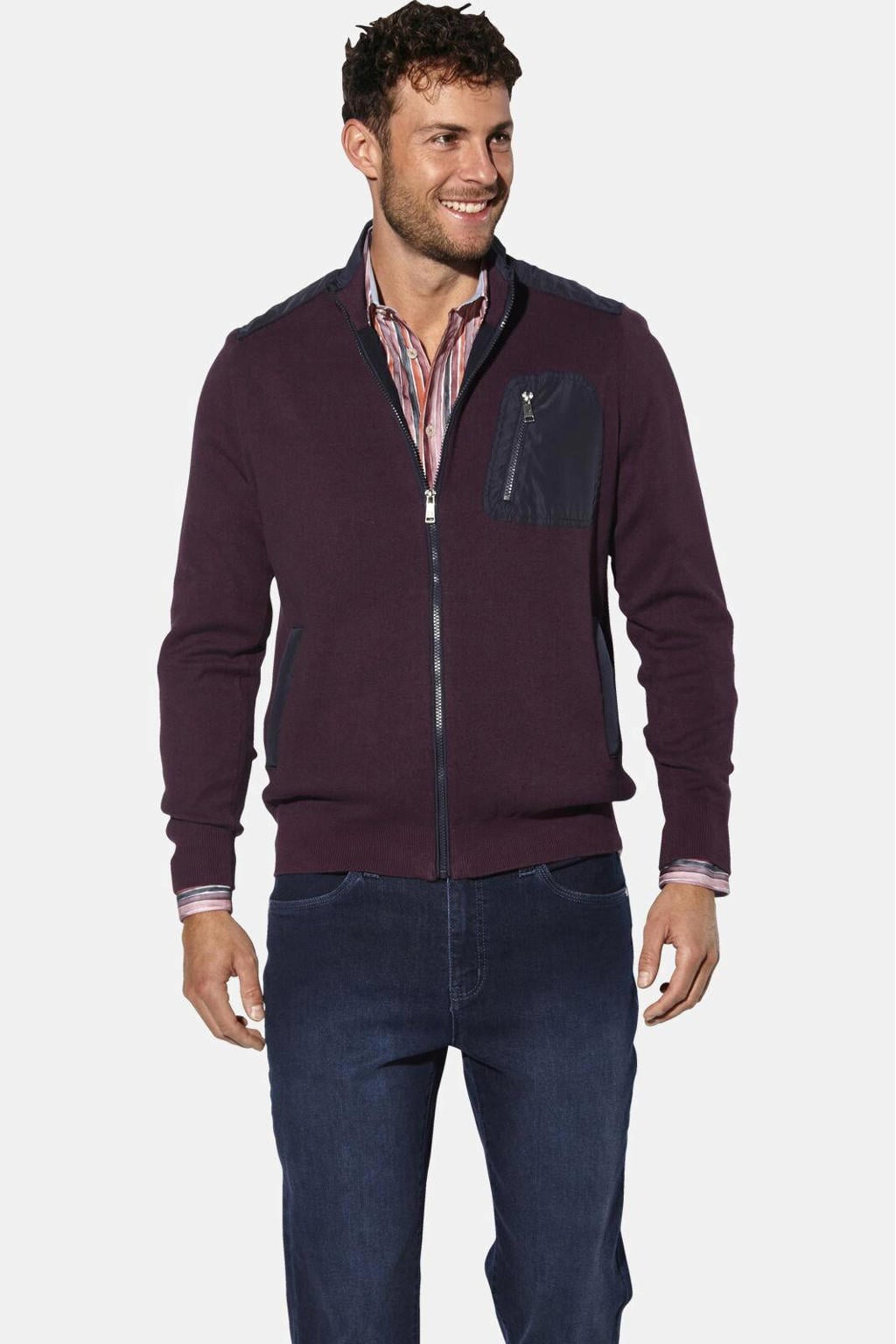 Babista fleecevest met contrast bies Plus Size - donkerrood