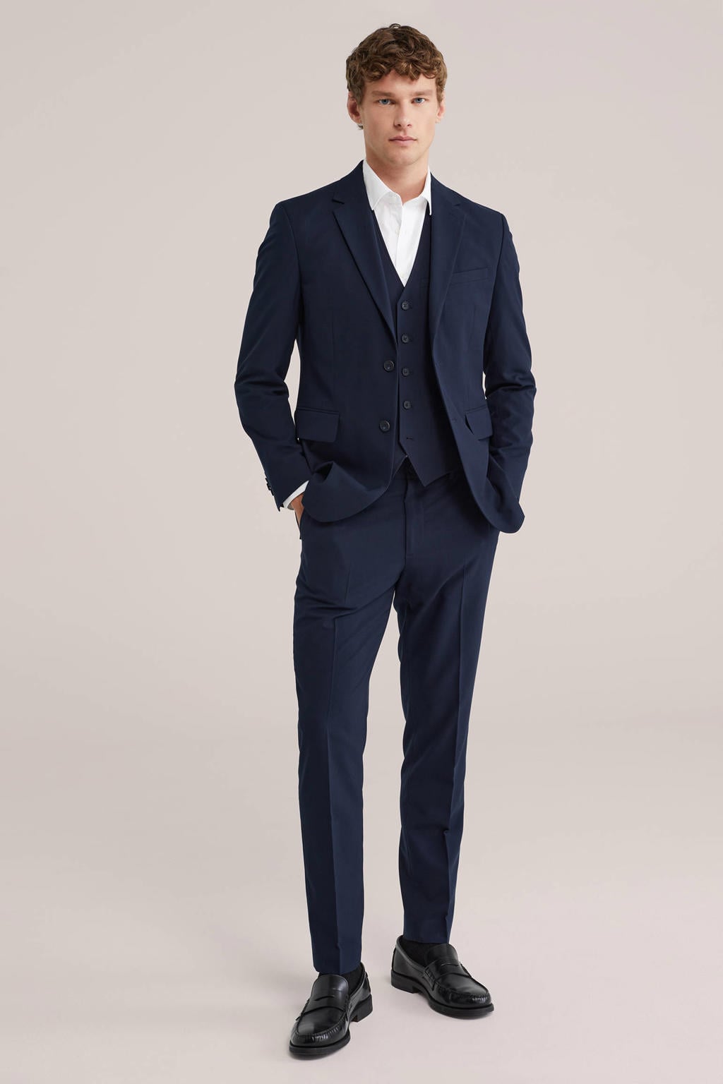 WE Fashion slim pantalon donkerblauw