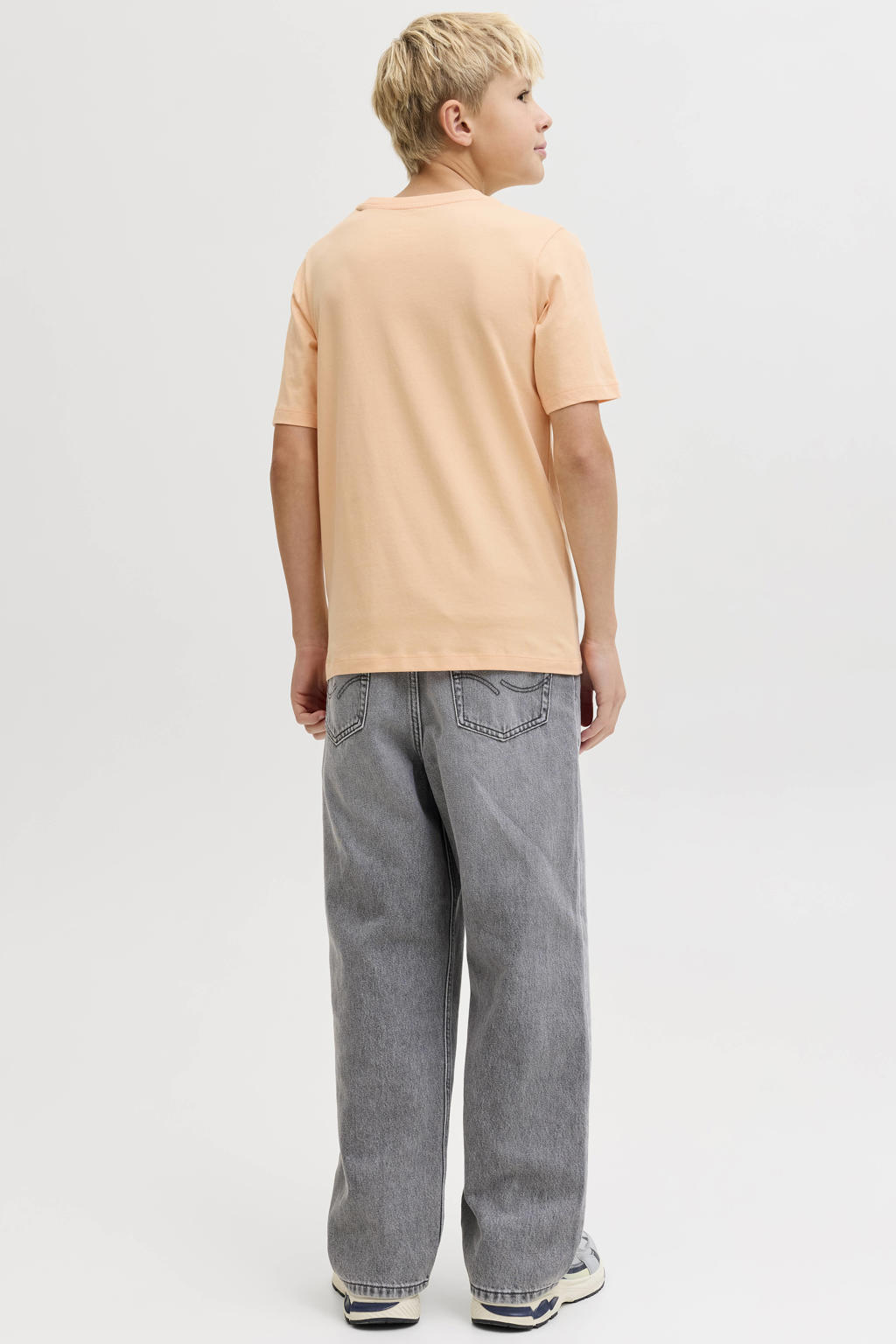 Beige jongens JACK & JONES JUNIOR T-shirt van katoen met printopdruk, korte mouwen en ronde hals