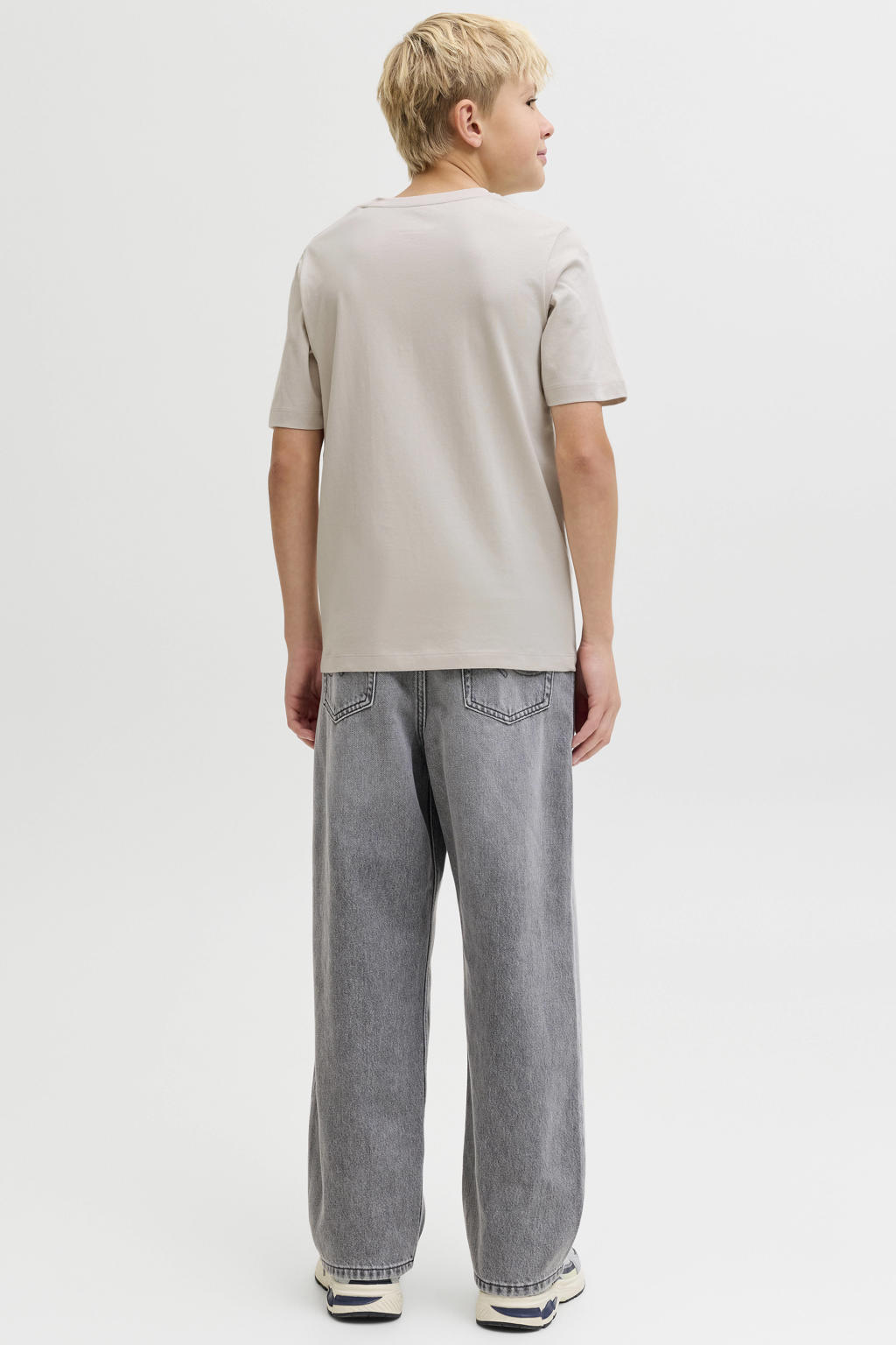 Ecru jongens JACK & JONES JUNIOR T-shirt van katoen met printopdruk, korte mouwen en ronde hals