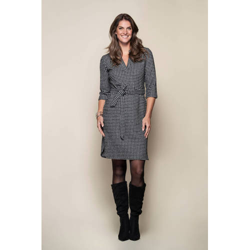 Elvira Collections bouclé geruite midi jurk zwart afbeelding