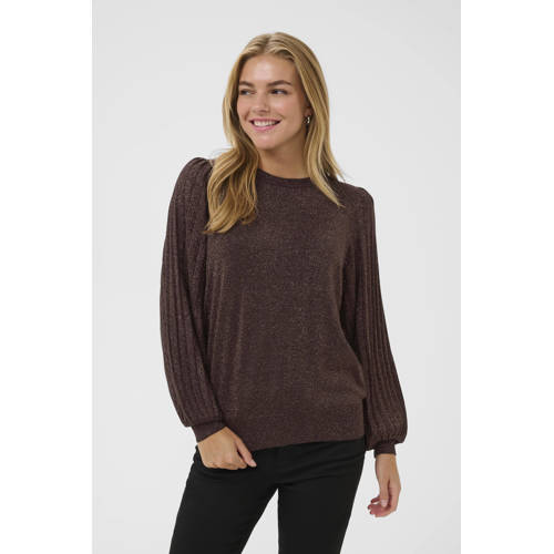 Kaffe pullover donkerbruin met glitter afbeelding