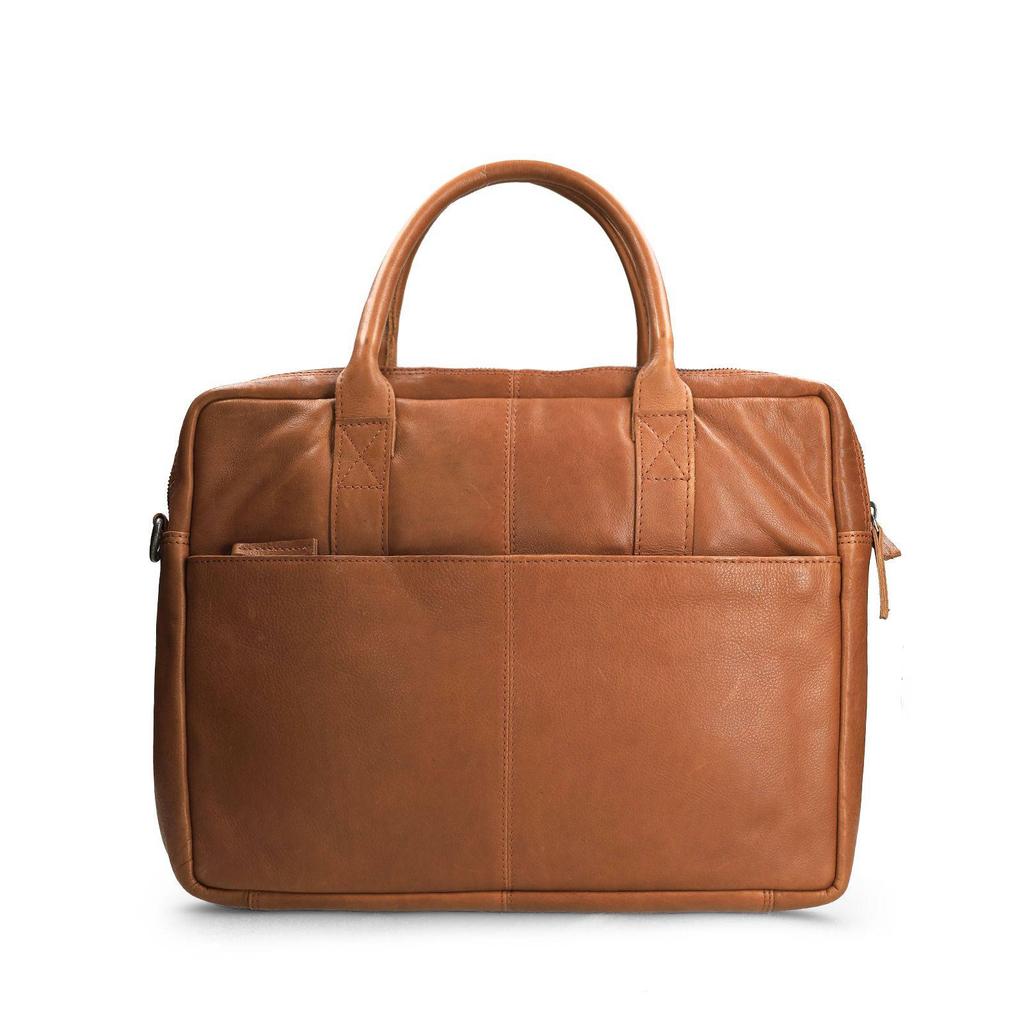 Manfield 18 inch leren laptoptas cognac