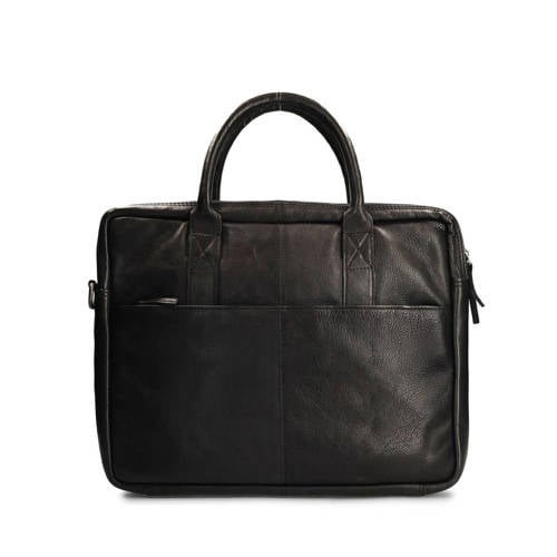 Manfield 18 inch leren laptoptas zwart afbeelding