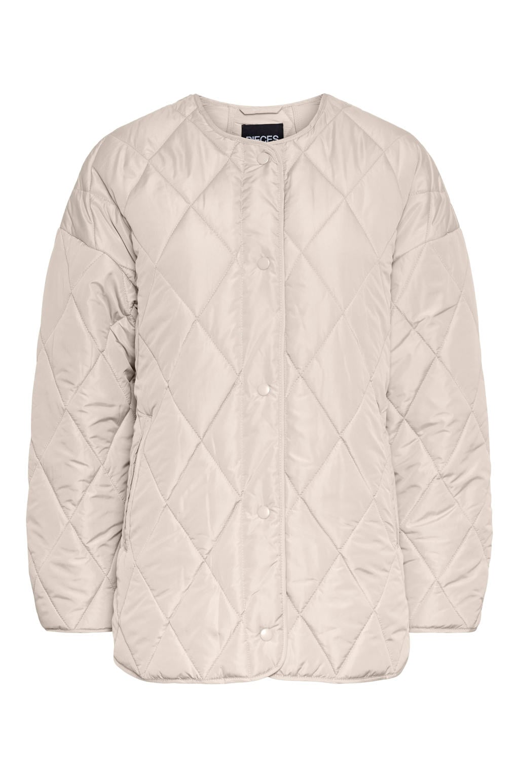Lichtgrijze dames PIECES Curve jack van polyester met effen, lange mouwen, ronde hals en drukknoopsluiting