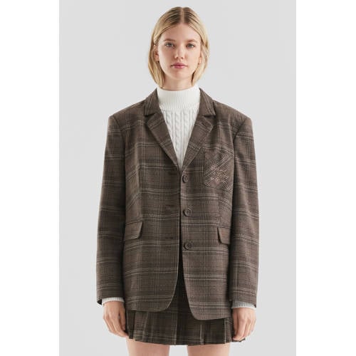 QS geruite regular blazer donkerbruin afbeelding